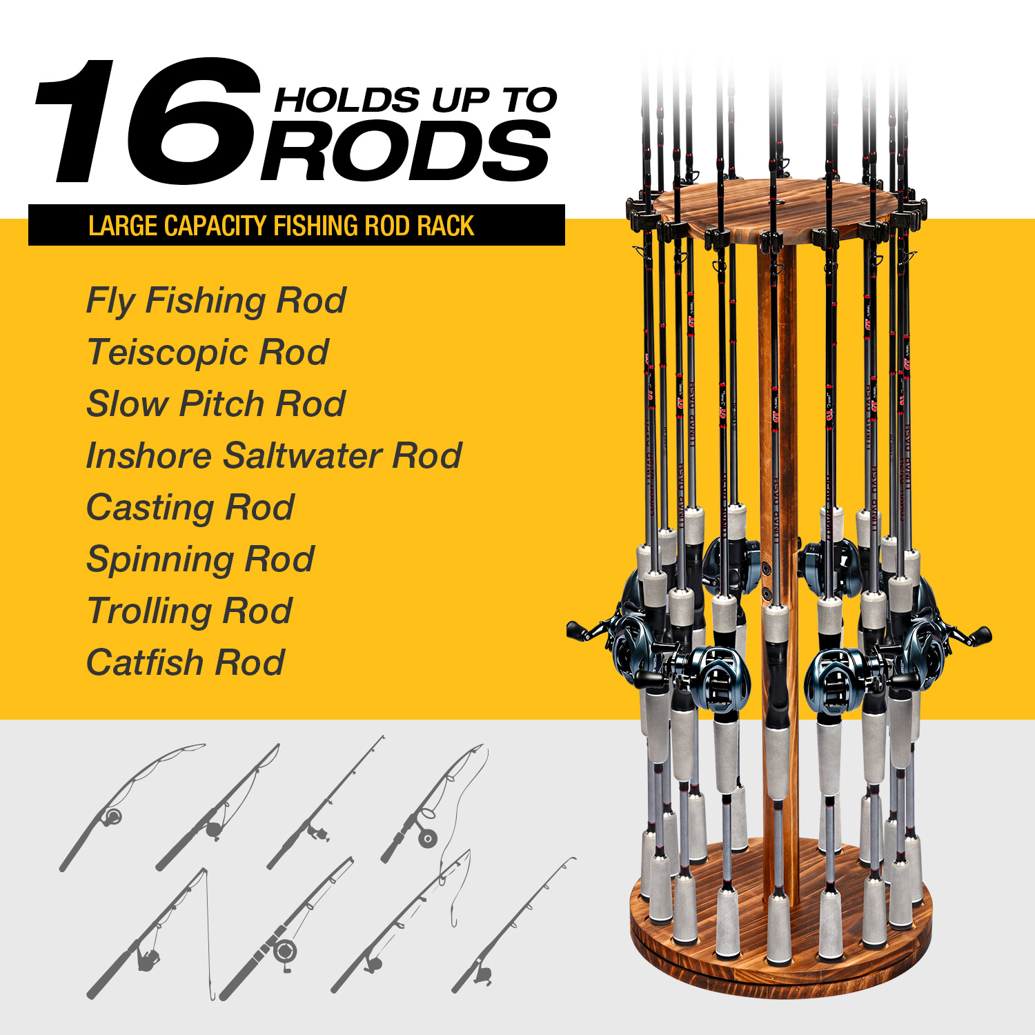 Round Carbonized Wood Fishing  - đánh giá và giá Fishing Rod Pod